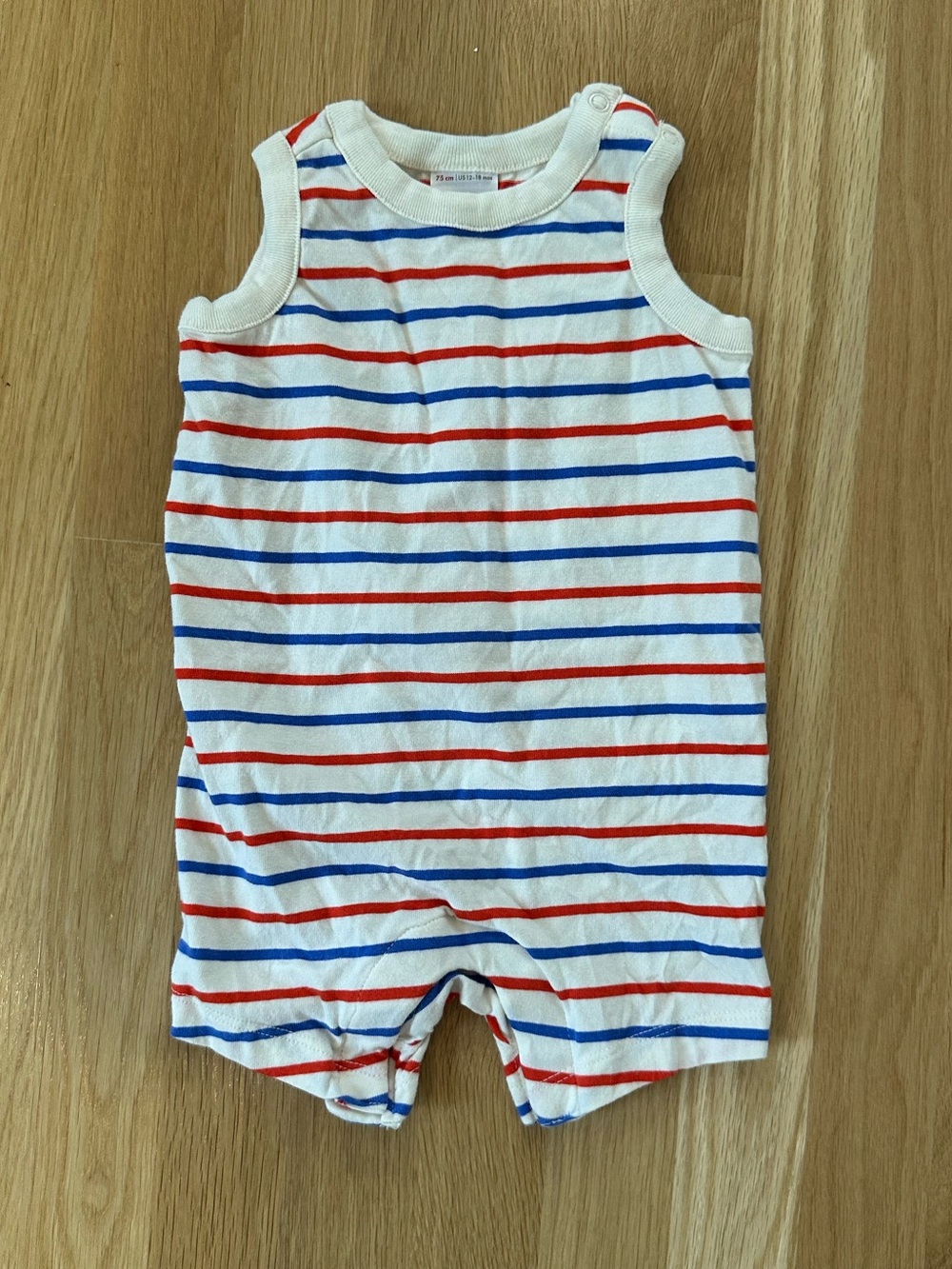 Hanna Andersson Striped Baby Romper in Red & Blue, 12-18 months